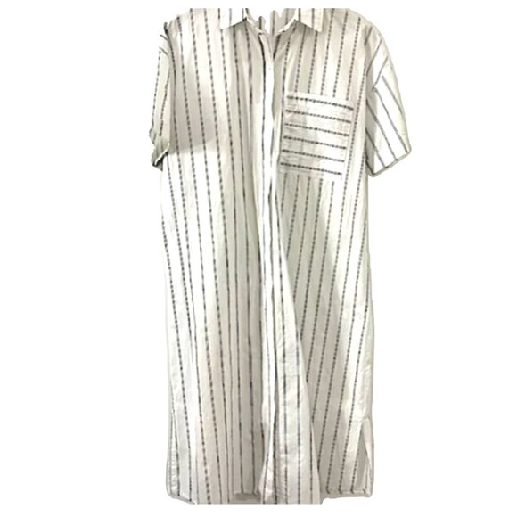 Dresses & Skirts - White Long Shirt Dress with Black Stripes